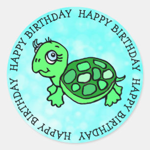 Happy Birthday Cute Tropical Turtle Classic Round Sticker