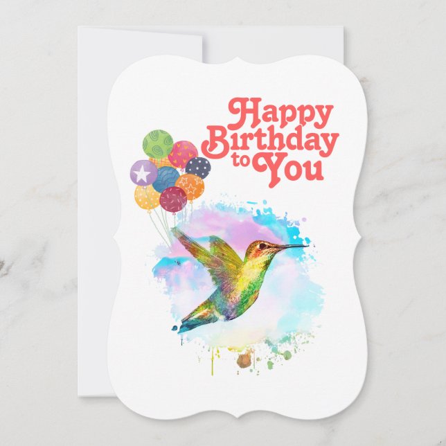 Happy Birthday Cute Watercolor Hummingbird  Holiday Card (Front)