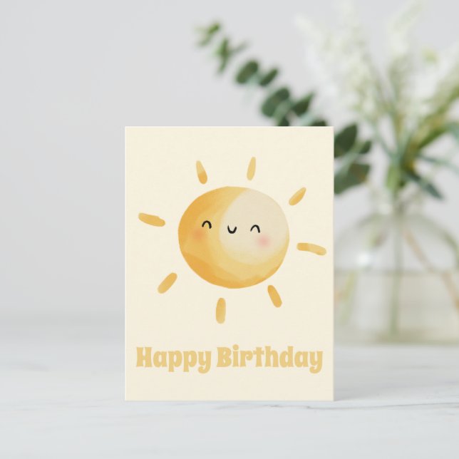 Happy Birthday! Cute Watercolor Sun Postcard (Standing Front)
