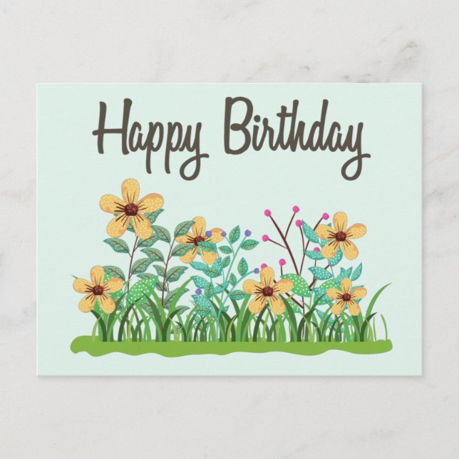 Happy Birthday Cute Yellow Garden Flowers Postcard (Front)