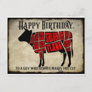 Happy Birthday Cuts of Meat Cow Design Postcard
