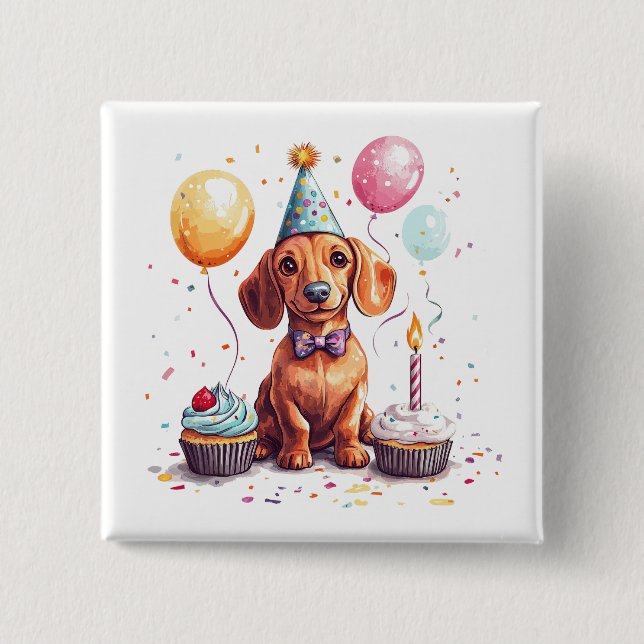 Happy Birthday Dachshund Dog  15 Cm Square Badge (Front)