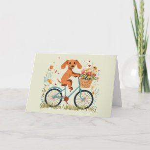 Happy Birthday Dachshund Dog Biking Spring Flowers Card