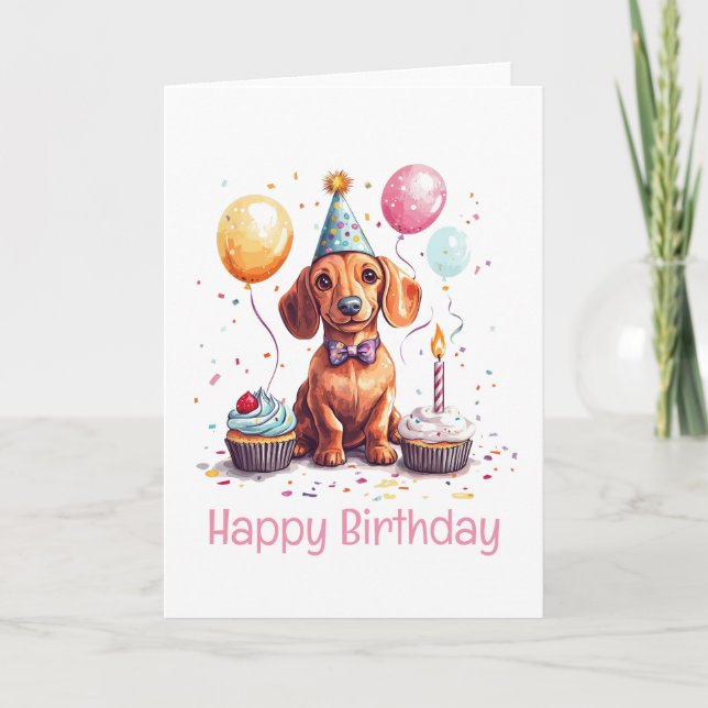Happy Birthday Dachshund Dog  Card (Front)