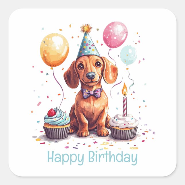 Happy Birthday Dachshund Dog  Square Sticker (Front)