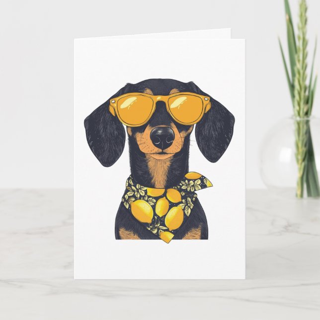Happy Birthday Dachshund Dog Sunglasses Lemons Card (Front)