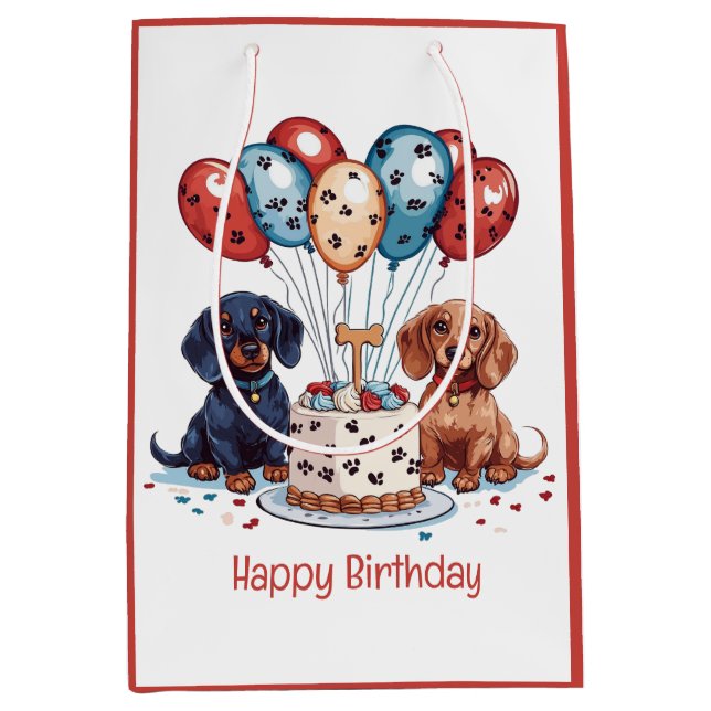 Happy Birthday Dachshund Dogs Medium Gift Bag (Front)