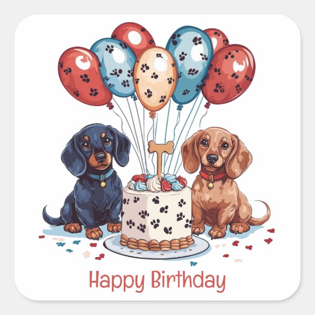 Happy Birthday Dachshund Dogs Square Sticker (Front)