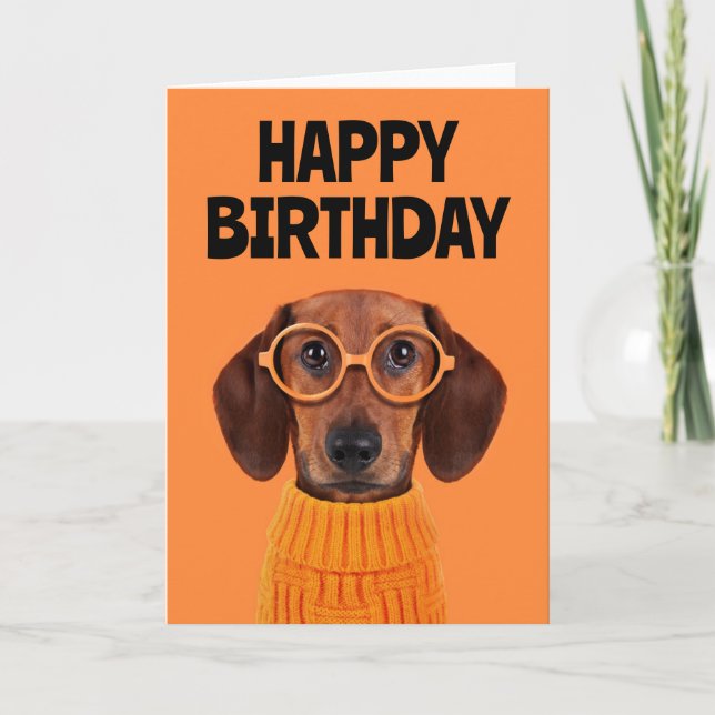 Happy Birthday | Dachshund Orange Sweater Card (Front)