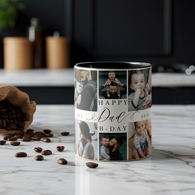 Happy Birthday Dad 8 Photo Collage Gift Keepsake Two-Tone Coffee Mug (Happy Birthday Dad 8 Photo Collage Gift Keepsake Two-Tone Coffee Mug)