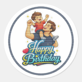 Happy Birthday Dad and Son Classic Round Sticker