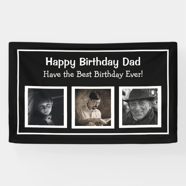 Happy Birthday Dad, Black Birthday Banner (Horizontal)