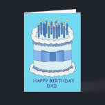 Happy Birthday Dad Cake and Candles Card<br><div class="desc">A large cartoon cake covered with candles and with a bow tied around it. The words 'Happy Birthday Dad' accompany the image.</div>