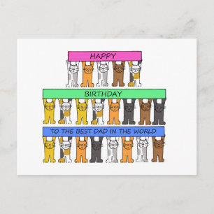 Happy Birthday Dad, Cartoon Cats with Banners. Postcard