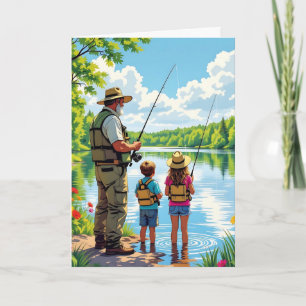 Happy Birthday Dad   Dad Fishing with Kids Card