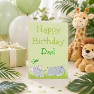 Happy Birthday Dad Elephant and Hippo Animal Holiday Card