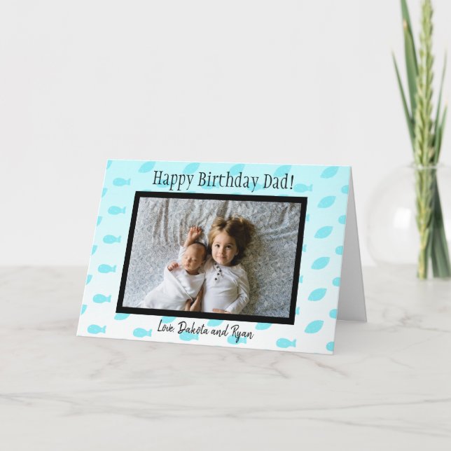 Happy Birthday Dad Fish and Footballs Photo Card (Front)
