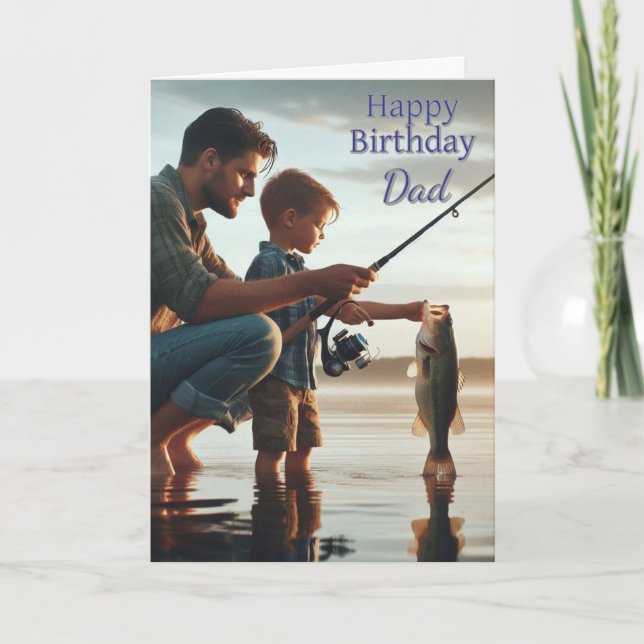 Happy Birthday Dad Fishing Greeting Card (Front)