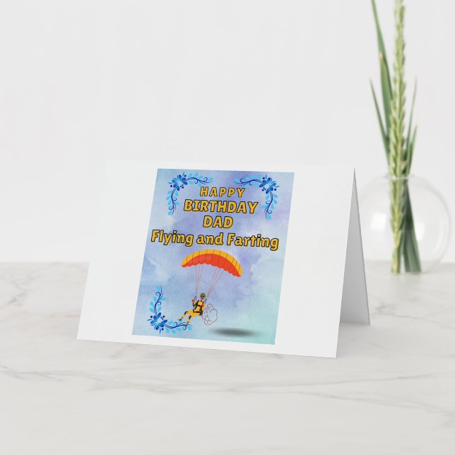 Happy Birthday Dad Flying and Farting Foil Greeting Card (Front)