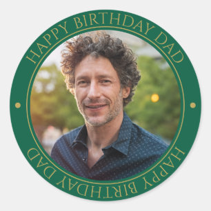Happy Birthday Dad Modern Elegant Photo green Classic Round Sticker