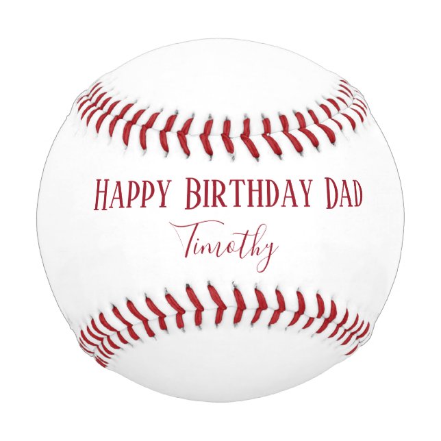 Happy Birthday Dad Red and White Baseball (Front)
