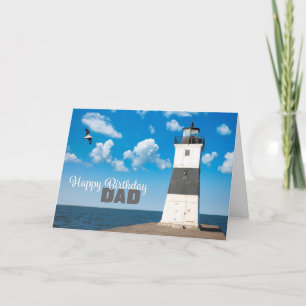 Happy Birthday Dad Scenic Lighthouse Photograph Holiday Card