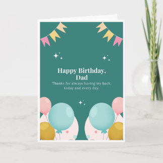 Happy Birthday Dad Teal Balloon Card