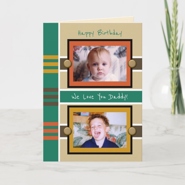 Happy Birthday Daddy brown green photo greeting Card (Front)