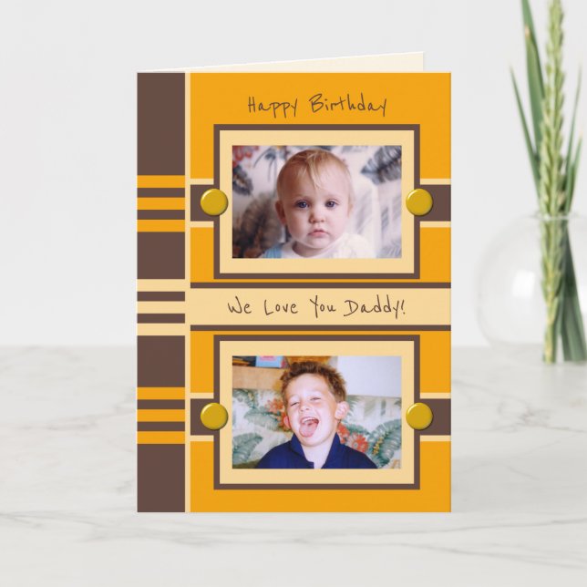Happy Birthday Daddy brown orange photo greeting Card (Front)