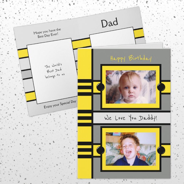 Happy Birthday Daddy gray yellow photo love you Card (Creator Uploaded)