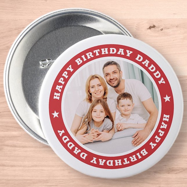 Happy Birthday Daddy Modern Simple Custom Photo 7.5 Cm Round Badge (Creator Uploaded)