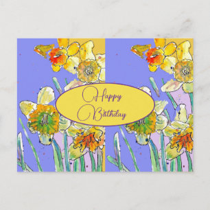 Happy Birthday Daffodil floral Yellow Postcard