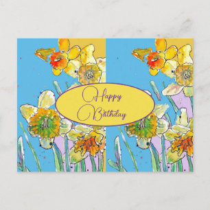 Happy Birthday Daffodil floral Yellow Postcard