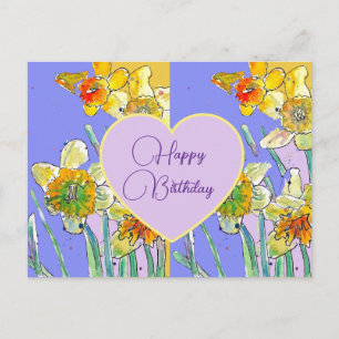 Happy Birthday Daffodil floral Yellow Purple Postcard