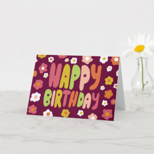 HAPPY BIRTHDAY Daisies Bubble Letters CUSTOM Bday Card