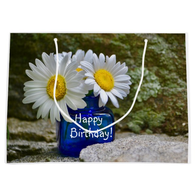 Happy Birthday Daisies Large Gift Bag (Front)