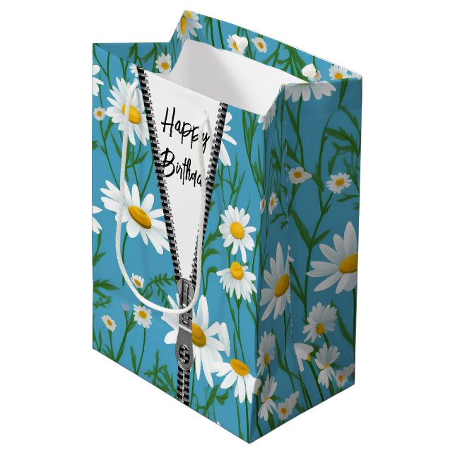 Happy Birthday Daisies with Zipper Medium Gift Bag (Front Angled)