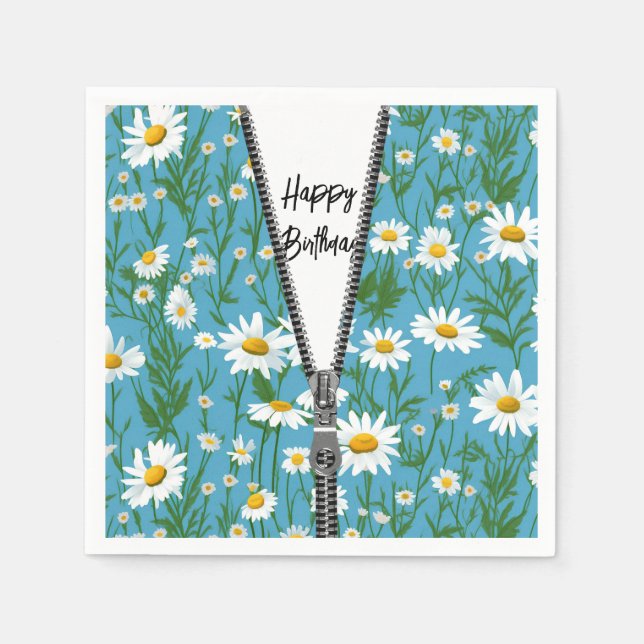 Happy Birthday Daisies with Zipper Napkin (Front)