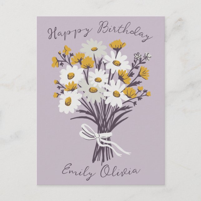 Happy Birthday Daisy Bouquet Retro CUSTOM NAME Postcard (Front)