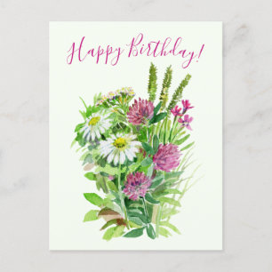 Happy birthday, daisy, clover wildflowers postcard