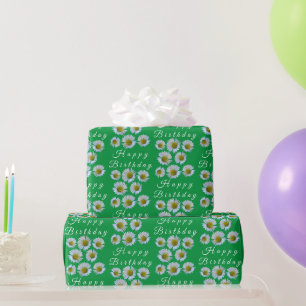 Happy Birthday Daisy Florets on Kelly Green Wrapping Paper