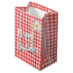 Happy Birthday Daisy On Red Gingham Medium Gift Bag
