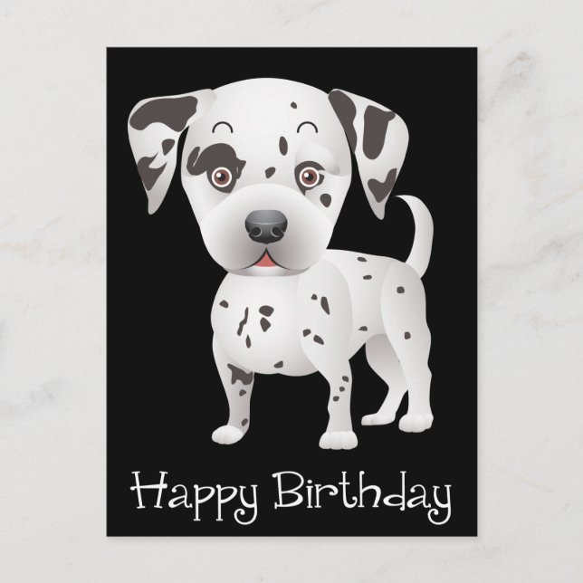 Happy Birthday Dalmatian Puppy Dog Black Postcard (Front)