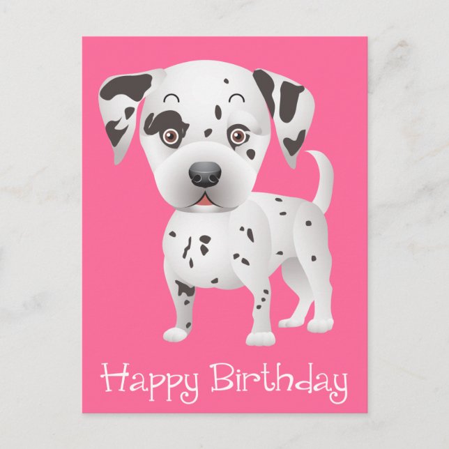 Happy Birthday Dalmatian Puppy Dog Pink Postcard (Front)