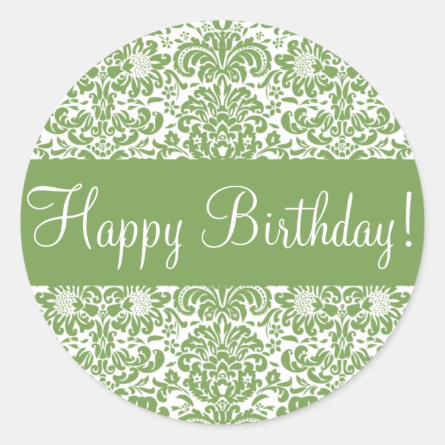 Happy Birthday Damask Envelope Sticker Seal (Front)