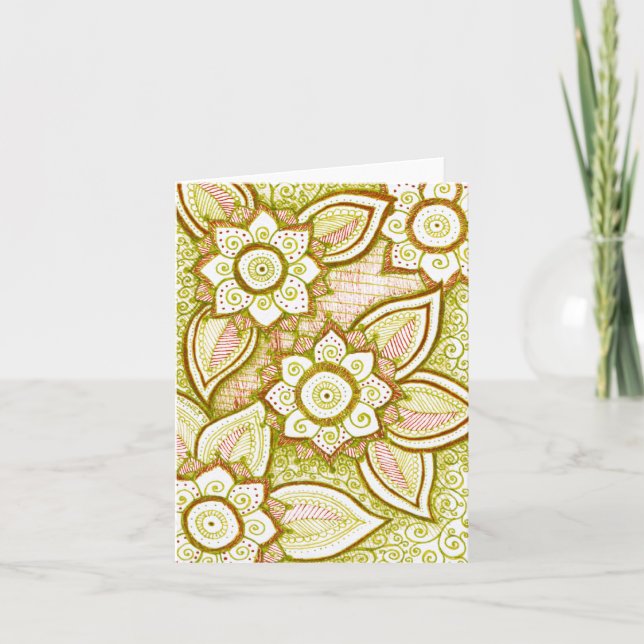 Happy Birthday Damask Indian Mandala Blank Inside Card (Front)