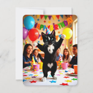 Happy Birthday Dancing Party Cat Card