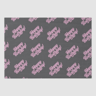 Happy Birthday Dark Grey Pink Script  Tissue Paper
