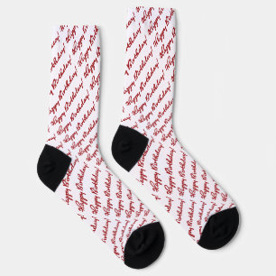 Happy Birthday! Dark Red Script Socks