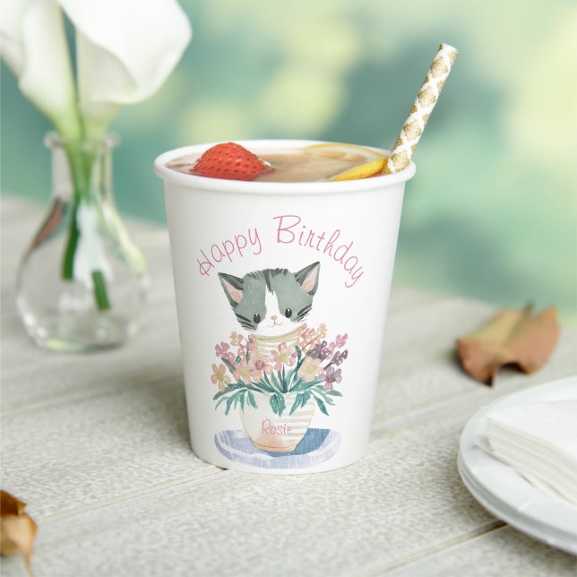 Happy Birthday Daughter | Cute Kitten Name Paper Cups (Insitu)